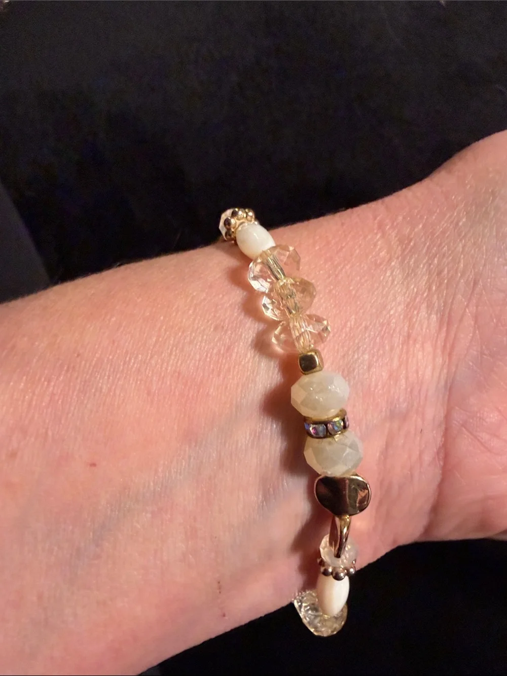 Artisan White Gold Crystal Beaded Stretch Bracelets Set of 2